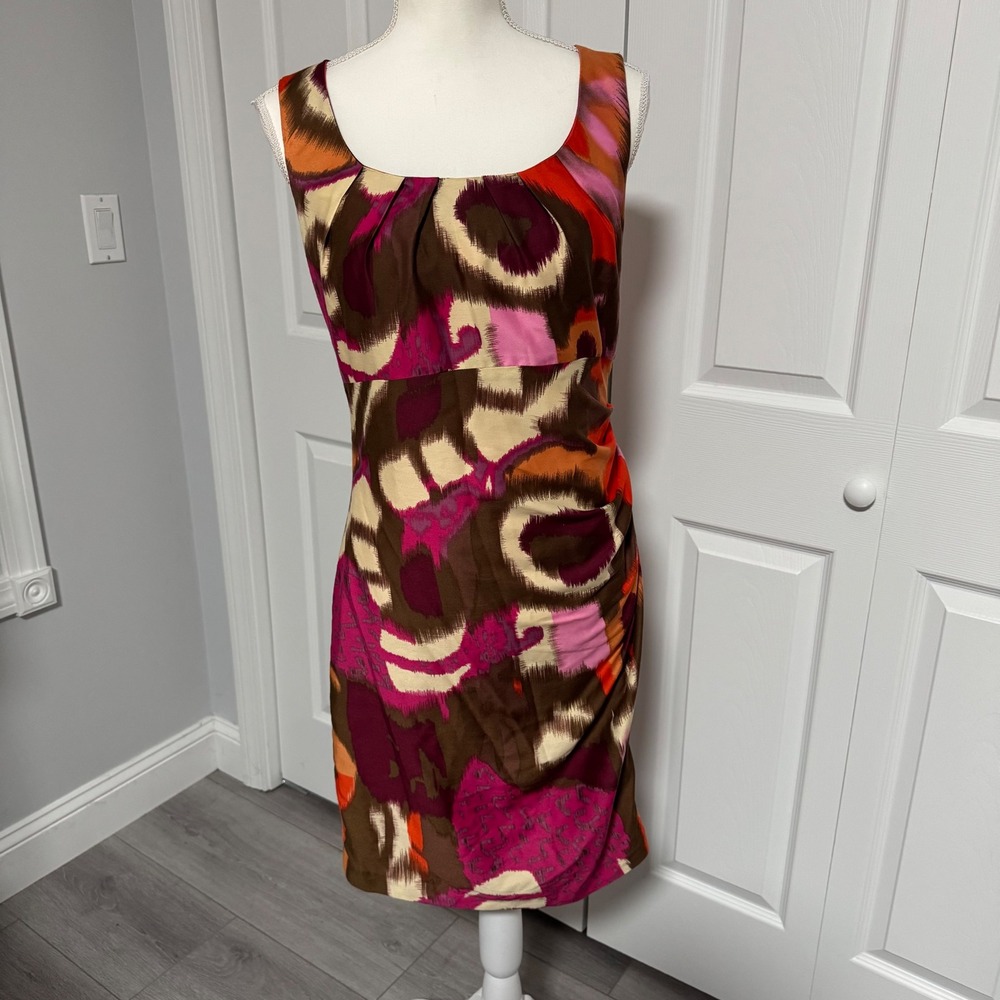 Tribal Womens Abstract Ikat Print Sheath Dress Pink Orange Brown Size 4